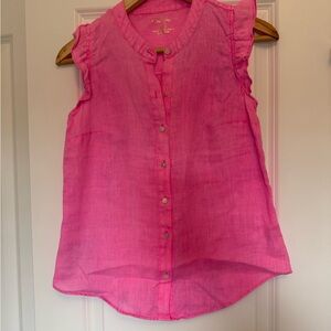 Lilly Pulitzer Pink Flutter Sleeve Linen Blouse